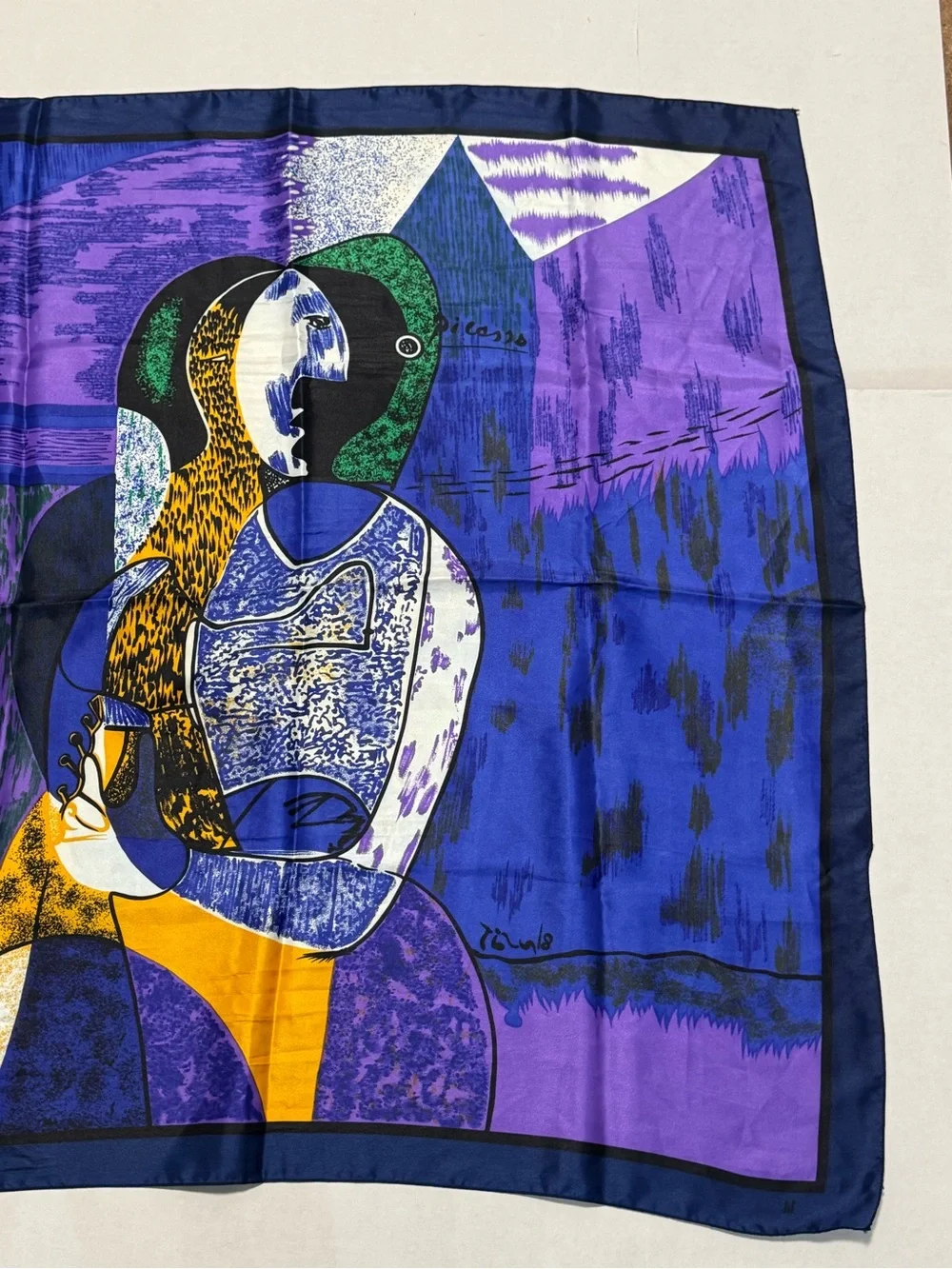 Vintage Pablo Picasso Silk Scarf Femme Assise Cubist Art Print 34